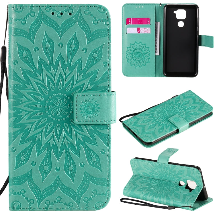 For Xiaomi Redmi Note 9/Redmi 10X 4G Embossed Sunflower Pattern Horizontal Flip PU Leather Case with Holder & Card Slots & Wallet & Lanyard