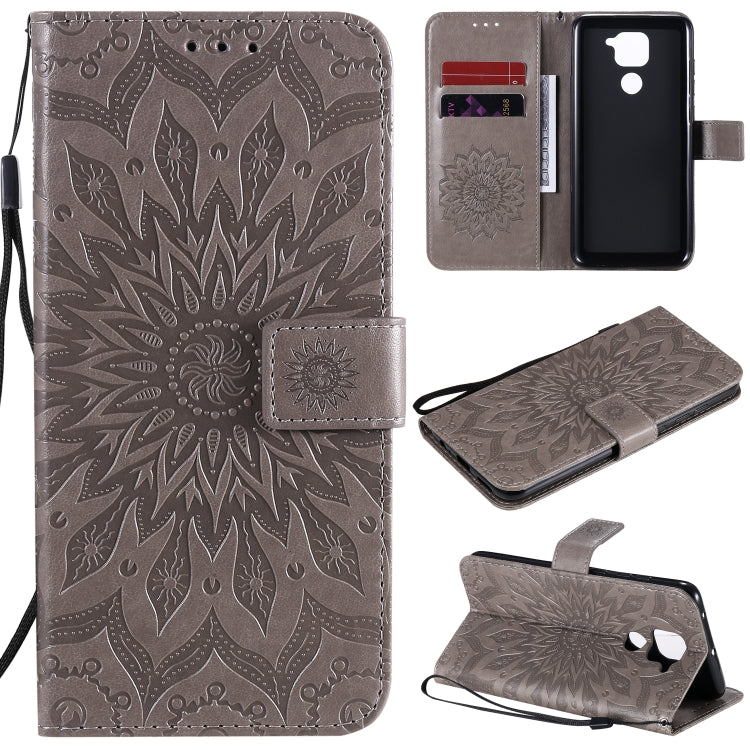 For Xiaomi Redmi Note 9/Redmi 10X 4G Embossed Sunflower Pattern Horizontal Flip PU Leather Case with Holder & Card Slots & Wallet & Lanyard