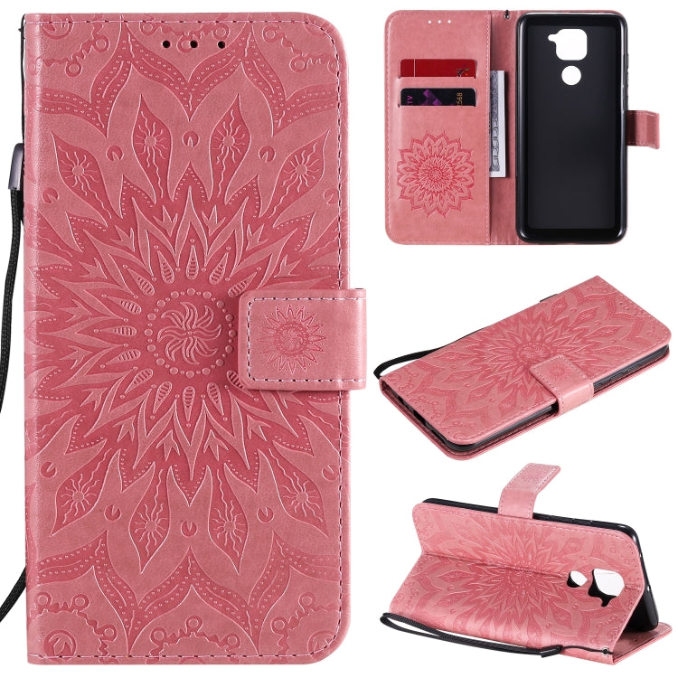 For Xiaomi Redmi Note 9/Redmi 10X 4G Embossed Sunflower Pattern Horizontal Flip PU Leather Case with Holder & Card Slots & Wallet & Lanyard