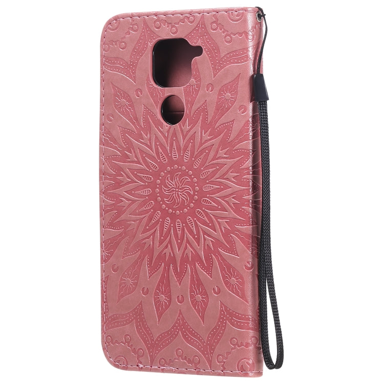 For Xiaomi Redmi Note 9/Redmi 10X 4G Embossed Sunflower Pattern Horizontal Flip PU Leather Case with Holder & Card Slots & Wallet & Lanyard