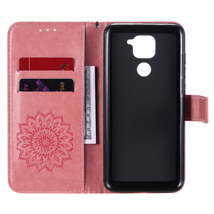 For Xiaomi Redmi Note 9/Redmi 10X 4G Embossed Sunflower Pattern Horizontal Flip PU Leather Case with Holder & Card Slots & Wallet & Lanyard