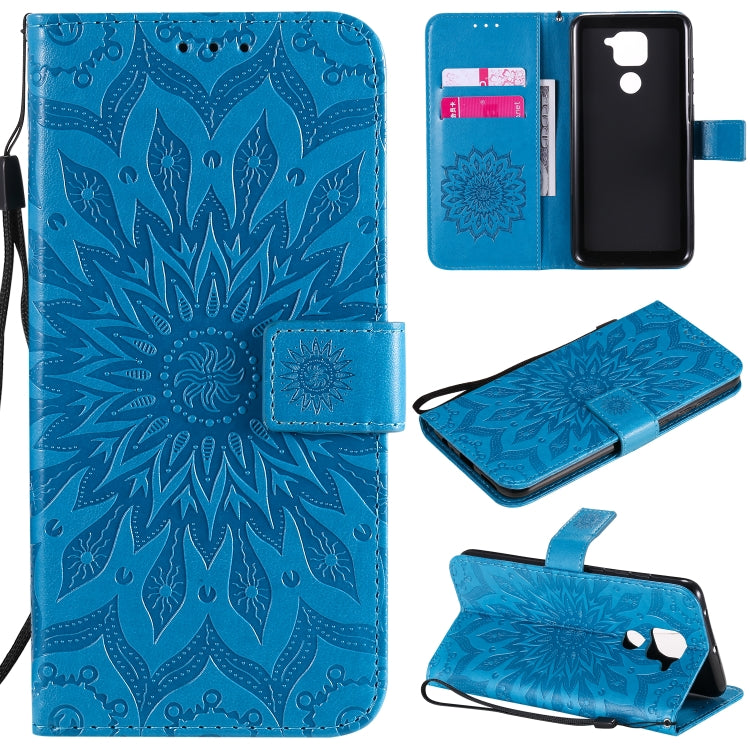 For Xiaomi Redmi Note 9/Redmi 10X 4G Embossed Sunflower Pattern Horizontal Flip PU Leather Case with Holder & Card Slots & Wallet & Lanyard