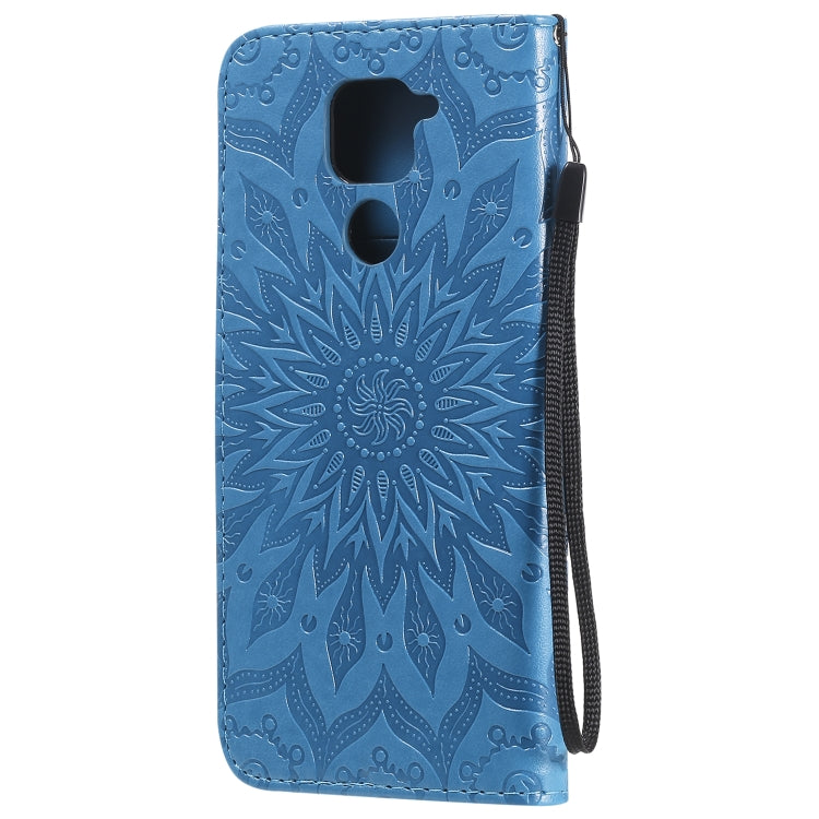 For Xiaomi Redmi Note 9/Redmi 10X 4G Embossed Sunflower Pattern Horizontal Flip PU Leather Case with Holder & Card Slots & Wallet & Lanyard