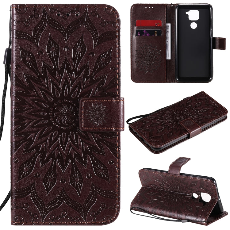 For Xiaomi Redmi Note 9/Redmi 10X 4G Embossed Sunflower Pattern Horizontal Flip PU Leather Case with Holder & Card Slots & Wallet & Lanyard