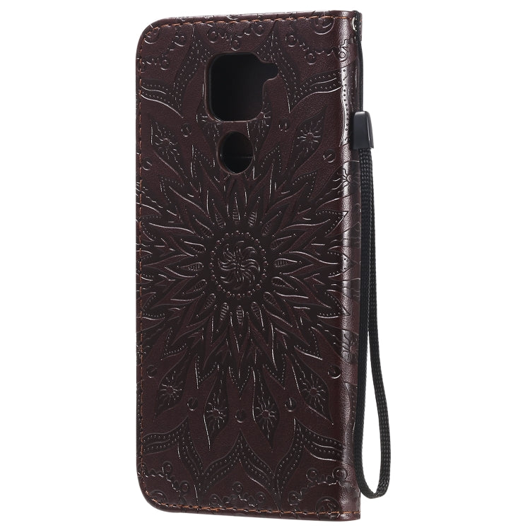 For Xiaomi Redmi Note 9/Redmi 10X 4G Embossed Sunflower Pattern Horizontal Flip PU Leather Case with Holder & Card Slots & Wallet & Lanyard