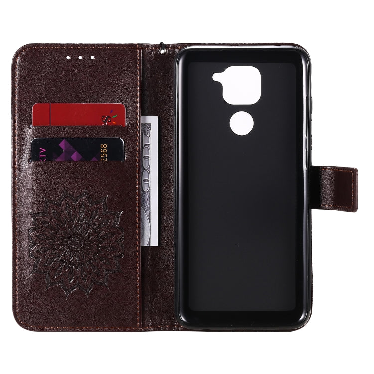 For Xiaomi Redmi Note 9/Redmi 10X 4G Embossed Sunflower Pattern Horizontal Flip PU Leather Case with Holder & Card Slots & Wallet & Lanyard