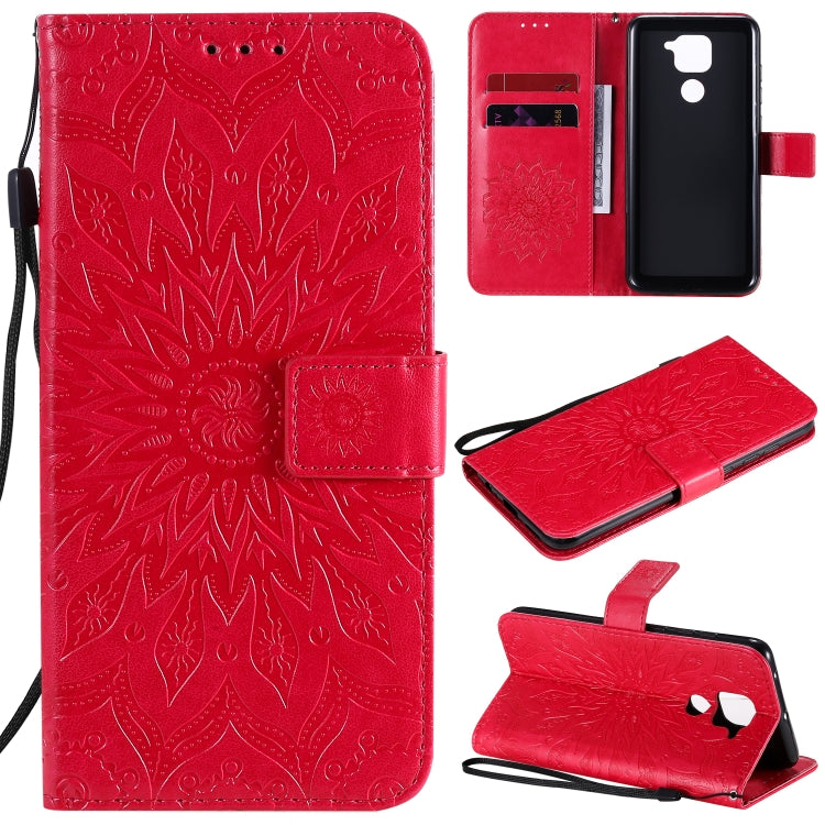 For Xiaomi Redmi Note 9/Redmi 10X 4G Embossed Sunflower Pattern Horizontal Flip PU Leather Case with Holder & Card Slots & Wallet & Lanyard