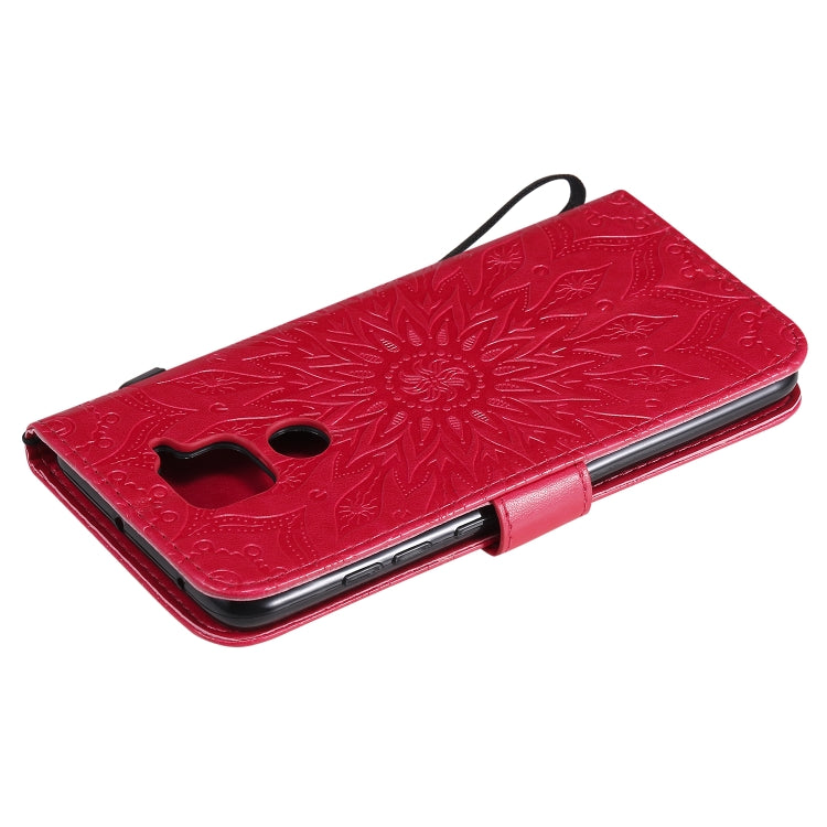 For Xiaomi Redmi Note 9/Redmi 10X 4G Embossed Sunflower Pattern Horizontal Flip PU Leather Case with Holder & Card Slots & Wallet & Lanyard