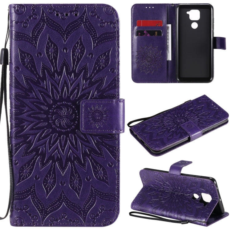 For Xiaomi Redmi Note 9/Redmi 10X 4G Embossed Sunflower Pattern Horizontal Flip PU Leather Case with Holder & Card Slots & Wallet & Lanyard
