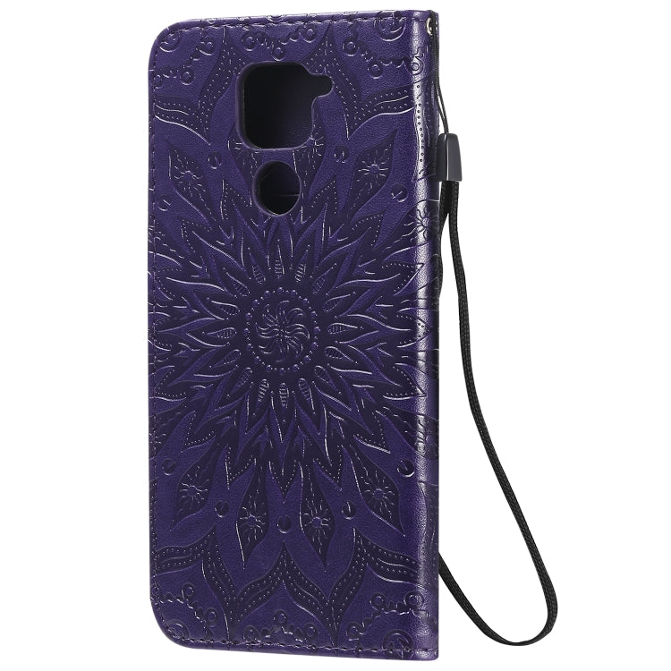 For Xiaomi Redmi Note 9/Redmi 10X 4G Embossed Sunflower Pattern Horizontal Flip PU Leather Case with Holder & Card Slots & Wallet & Lanyard