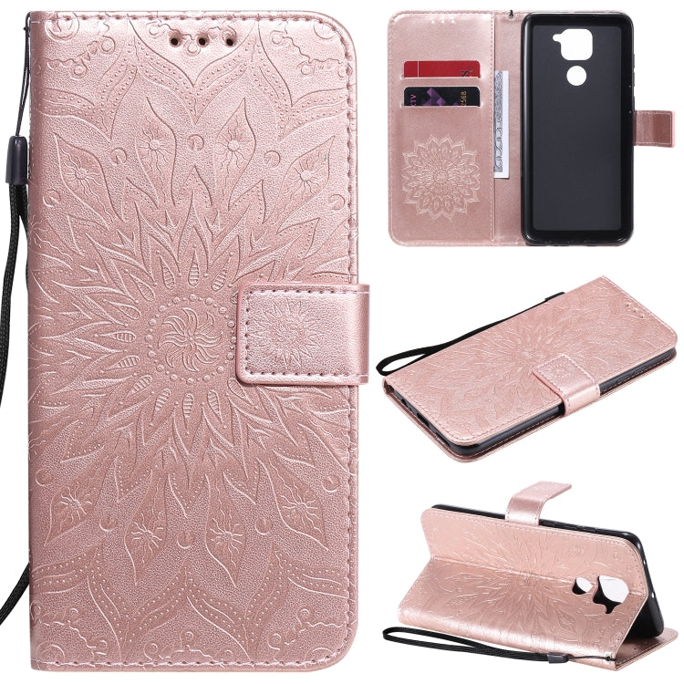 For Xiaomi Redmi Note 9/Redmi 10X 4G Embossed Sunflower Pattern Horizontal Flip PU Leather Case with Holder & Card Slots & Wallet & Lanyard