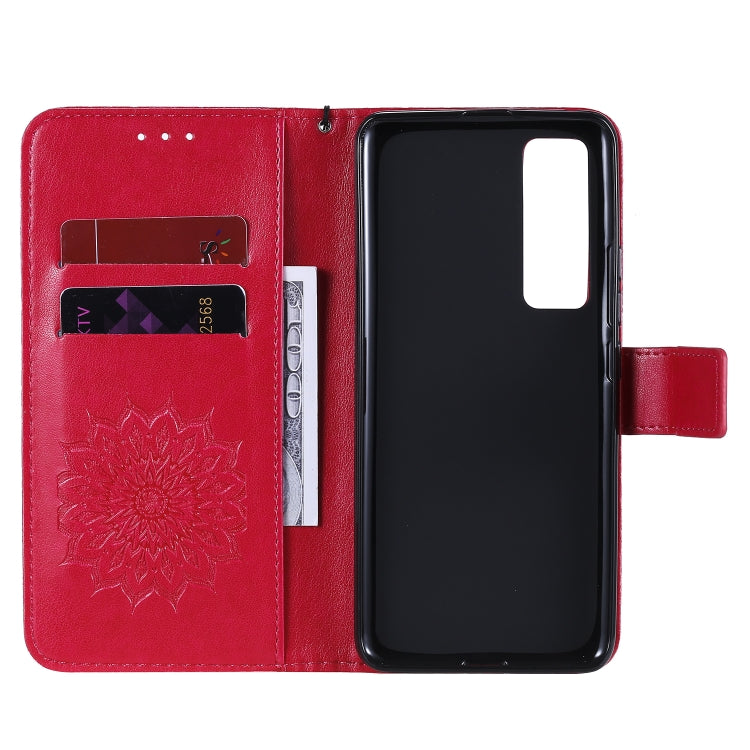 For Huawei Nova 7 Pro 5G Embossed Sunflower Pattern Horizontal Flip PU Leather Case with Holder & Card Slots & Wallet & Lanyard