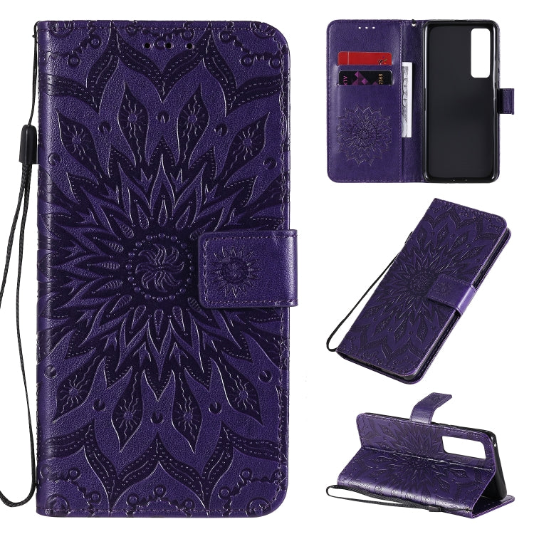 For Huawei Nova 7 Pro 5G Embossed Sunflower Pattern Horizontal Flip PU Leather Case with Holder & Card Slots & Wallet & Lanyard