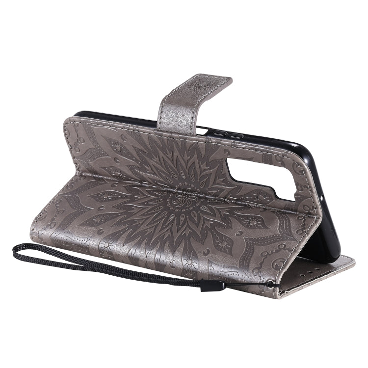 For Huawei Nova 7 SE/P40 Lite 5G Embossed Sunflower Pattern Horizontal Flip PU Leather Case with Holder & Card Slots & Wallet & Lanyard