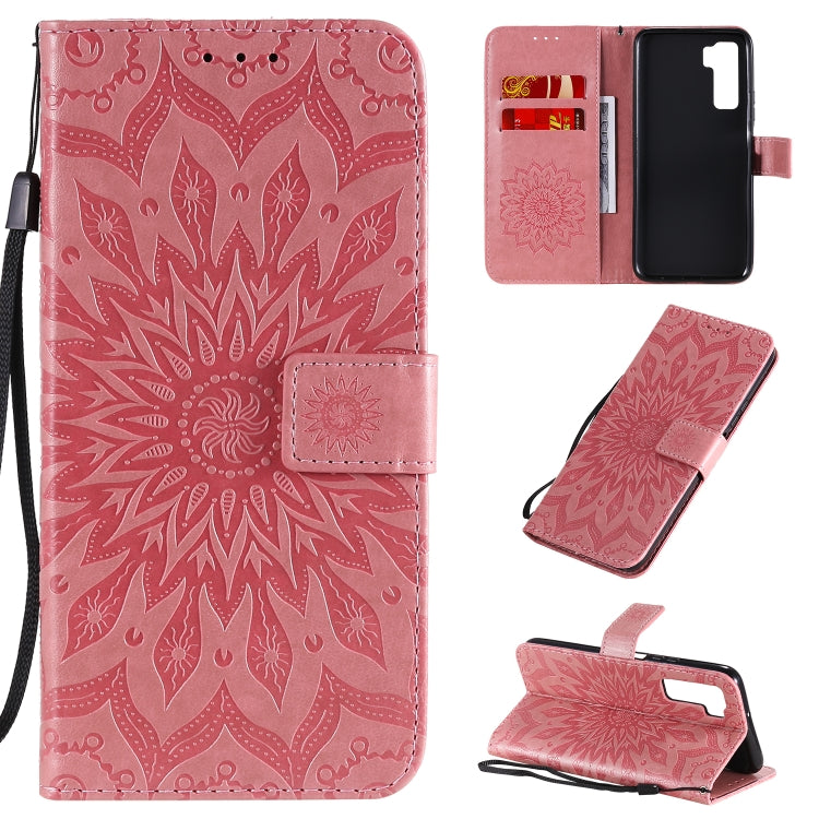 For Huawei Nova 7 SE/P40 Lite 5G Embossed Sunflower Pattern Horizontal Flip PU Leather Case with Holder & Card Slots & Wallet & Lanyard