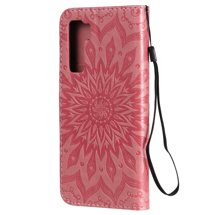 For Huawei Nova 7 SE/P40 Lite 5G Embossed Sunflower Pattern Horizontal Flip PU Leather Case with Holder & Card Slots & Wallet & Lanyard