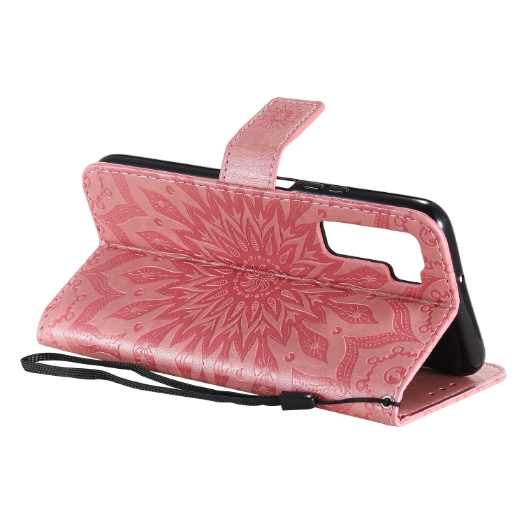 For Huawei Nova 7 SE/P40 Lite 5G Embossed Sunflower Pattern Horizontal Flip PU Leather Case with Holder & Card Slots & Wallet & Lanyard