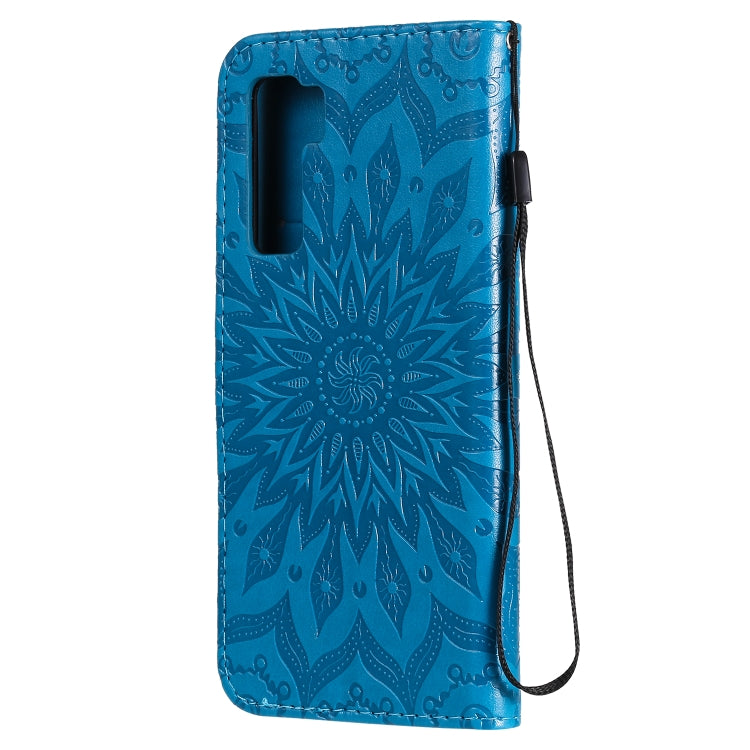 For Huawei Nova 7 SE/P40 Lite 5G Embossed Sunflower Pattern Horizontal Flip PU Leather Case with Holder & Card Slots & Wallet & Lanyard