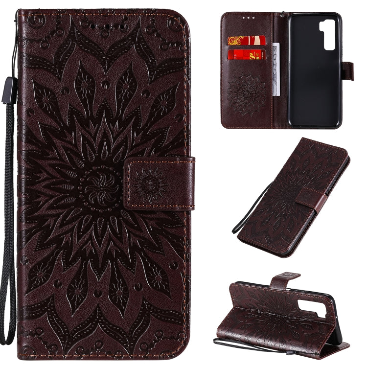 For Huawei Nova 7 SE/P40 Lite 5G Embossed Sunflower Pattern Horizontal Flip PU Leather Case with Holder & Card Slots & Wallet & Lanyard