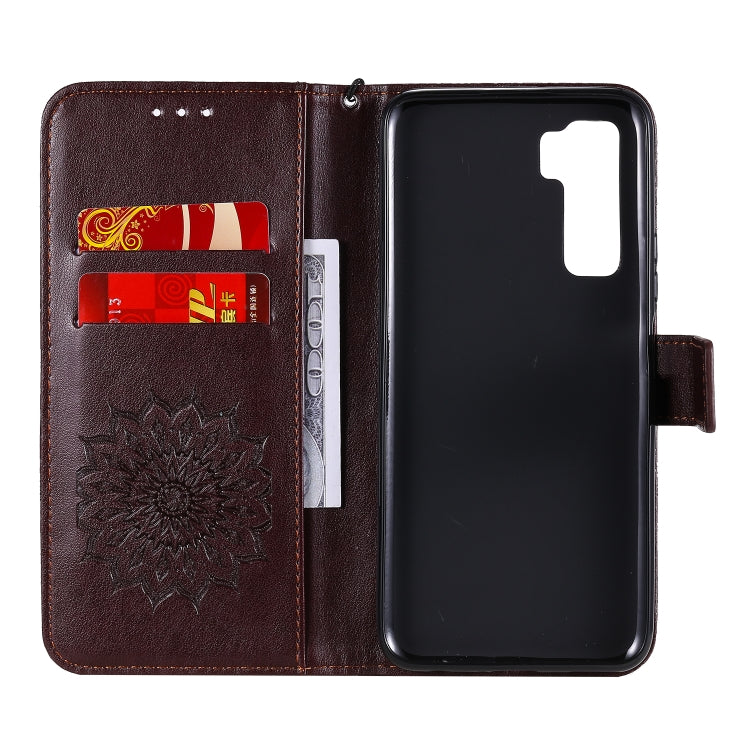 For Huawei Nova 7 SE/P40 Lite 5G Embossed Sunflower Pattern Horizontal Flip PU Leather Case with Holder & Card Slots & Wallet & Lanyard