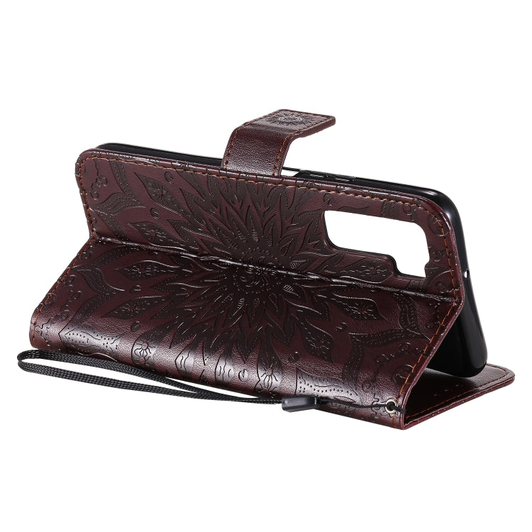 For Huawei Nova 7 SE/P40 Lite 5G Embossed Sunflower Pattern Horizontal Flip PU Leather Case with Holder & Card Slots & Wallet & Lanyard