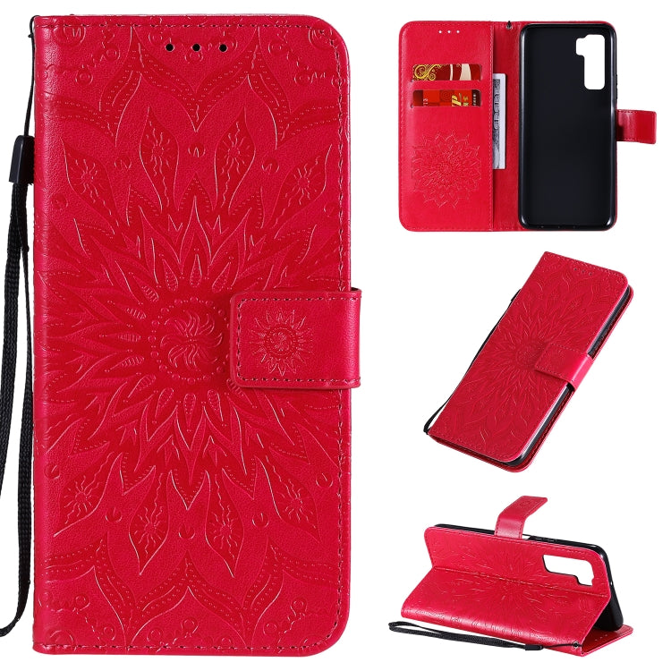 For Huawei Nova 7 SE/P40 Lite 5G Embossed Sunflower Pattern Horizontal Flip PU Leather Case with Holder & Card Slots & Wallet & Lanyard