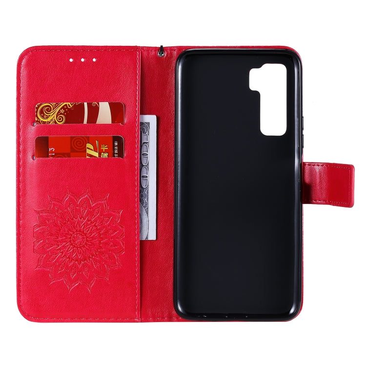 For Huawei Nova 7 SE/P40 Lite 5G Embossed Sunflower Pattern Horizontal Flip PU Leather Case with Holder & Card Slots & Wallet & Lanyard