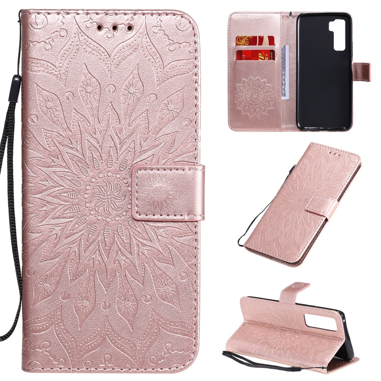 For Huawei Nova 7 SE/P40 Lite 5G Embossed Sunflower Pattern Horizontal Flip PU Leather Case with Holder & Card Slots & Wallet & Lanyard