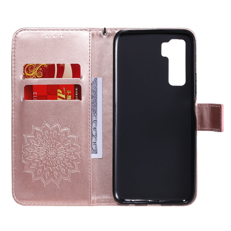For Huawei Nova 7 SE/P40 Lite 5G Embossed Sunflower Pattern Horizontal Flip PU Leather Case with Holder & Card Slots & Wallet & Lanyard