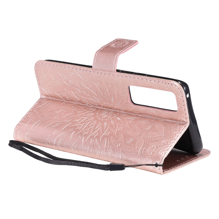 For Huawei Nova 7 SE/P40 Lite 5G Embossed Sunflower Pattern Horizontal Flip PU Leather Case with Holder & Card Slots & Wallet & Lanyard