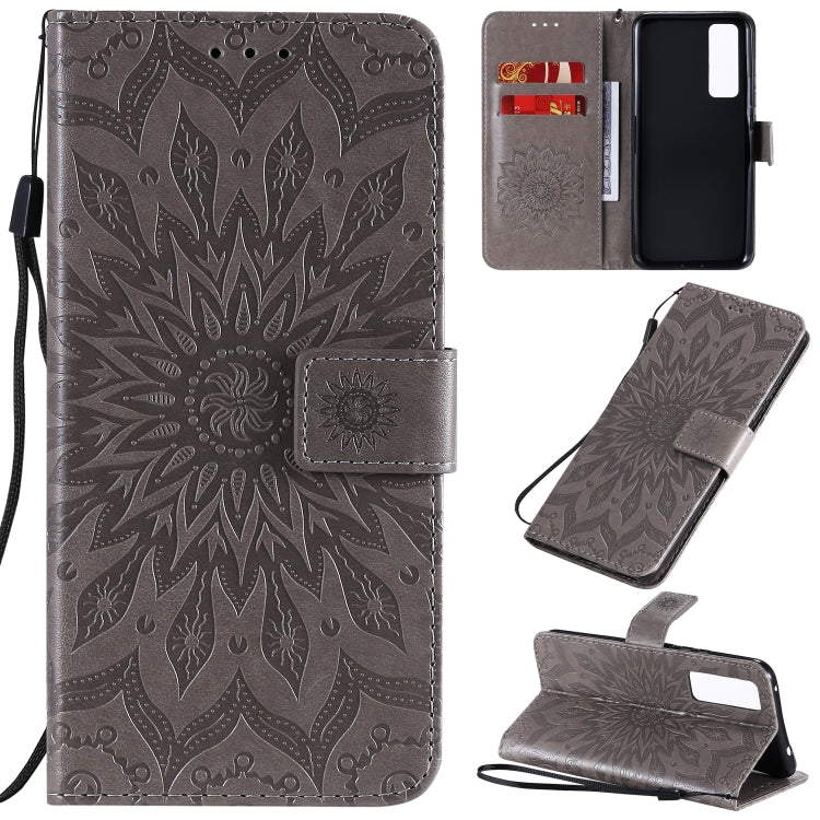 For Huawei Nova 7 5G Embossed Sunflower Pattern Horizontal Flip PU Leather Case with Holder & Card Slots & Wallet & Lanyard