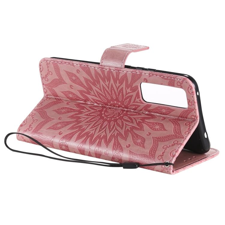 For Huawei Nova 7 5G Embossed Sunflower Pattern Horizontal Flip PU Leather Case with Holder & Card Slots & Wallet & Lanyard