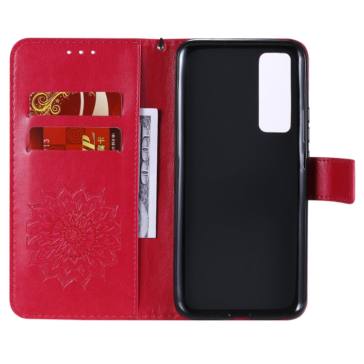 For Huawei Nova 7 5G Embossed Sunflower Pattern Horizontal Flip PU Leather Case with Holder & Card Slots & Wallet & Lanyard