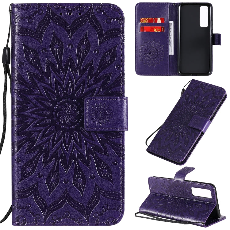 For Huawei Nova 7 5G Embossed Sunflower Pattern Horizontal Flip PU Leather Case with Holder & Card Slots & Wallet & Lanyard