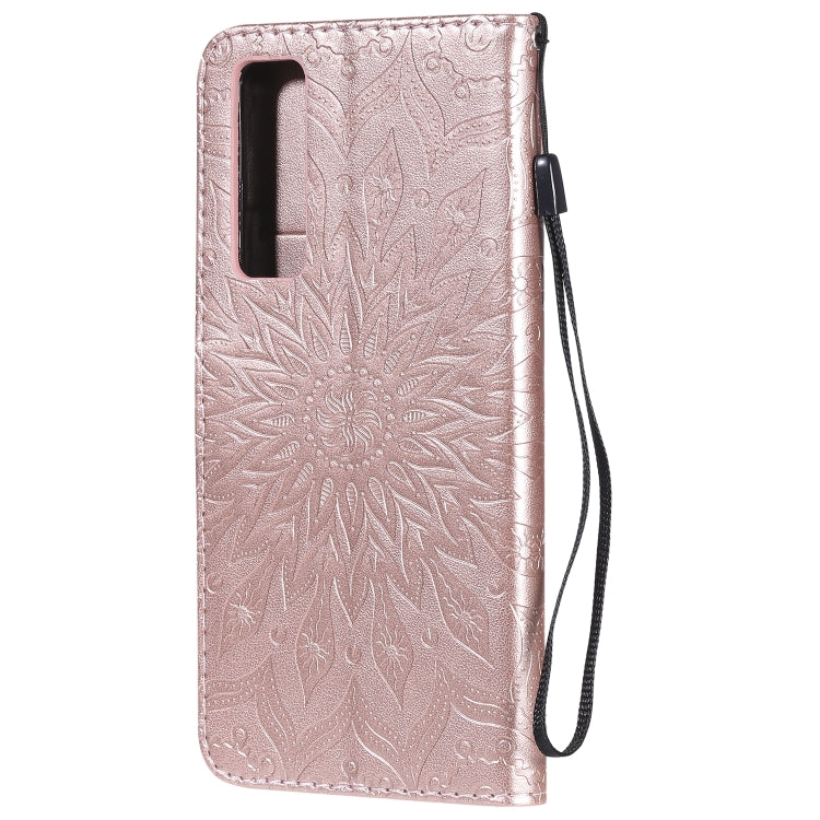 For Huawei Nova 7 5G Embossed Sunflower Pattern Horizontal Flip PU Leather Case with Holder & Card Slots & Wallet & Lanyard