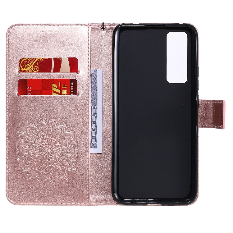For Huawei Nova 7 5G Embossed Sunflower Pattern Horizontal Flip PU Leather Case with Holder & Card Slots & Wallet & Lanyard