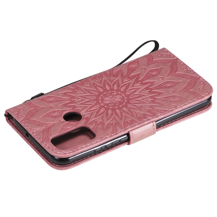 For Huawei P smart 2020 Embossed Sunflower Pattern Horizontal Flip PU Leather Case with Holder & Card Slots & Wallet & Lanyard