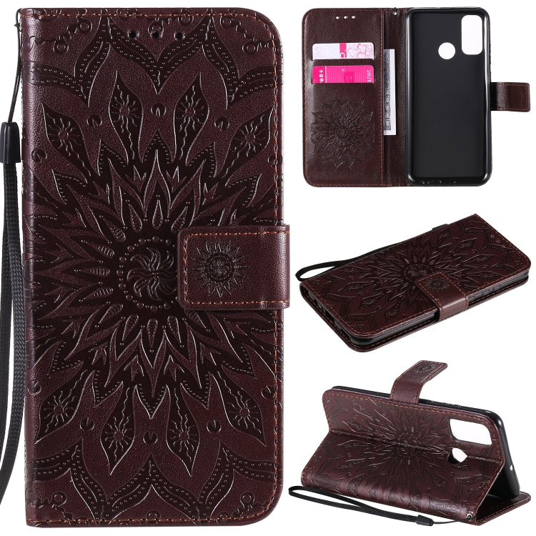 For Huawei P smart 2020 Embossed Sunflower Pattern Horizontal Flip PU Leather Case with Holder & Card Slots & Wallet & Lanyard