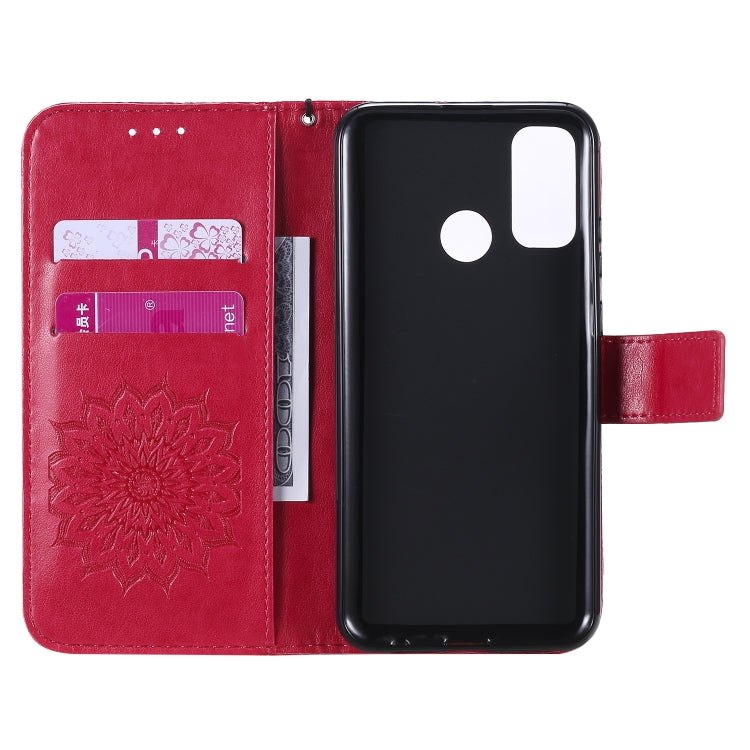 For Huawei P smart 2020 Embossed Sunflower Pattern Horizontal Flip PU Leather Case with Holder & Card Slots & Wallet & Lanyard