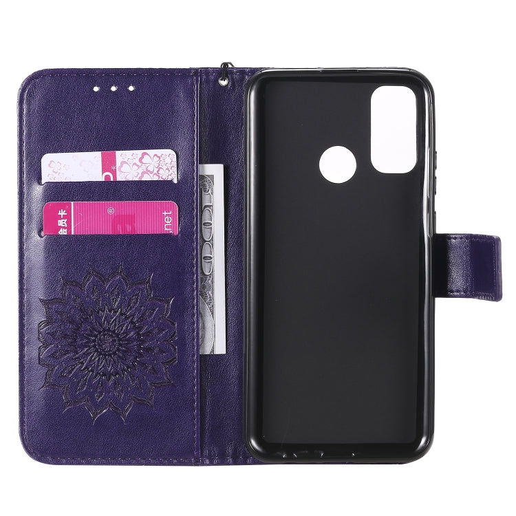 For Huawei P smart 2020 Embossed Sunflower Pattern Horizontal Flip PU Leather Case with Holder & Card Slots & Wallet & Lanyard