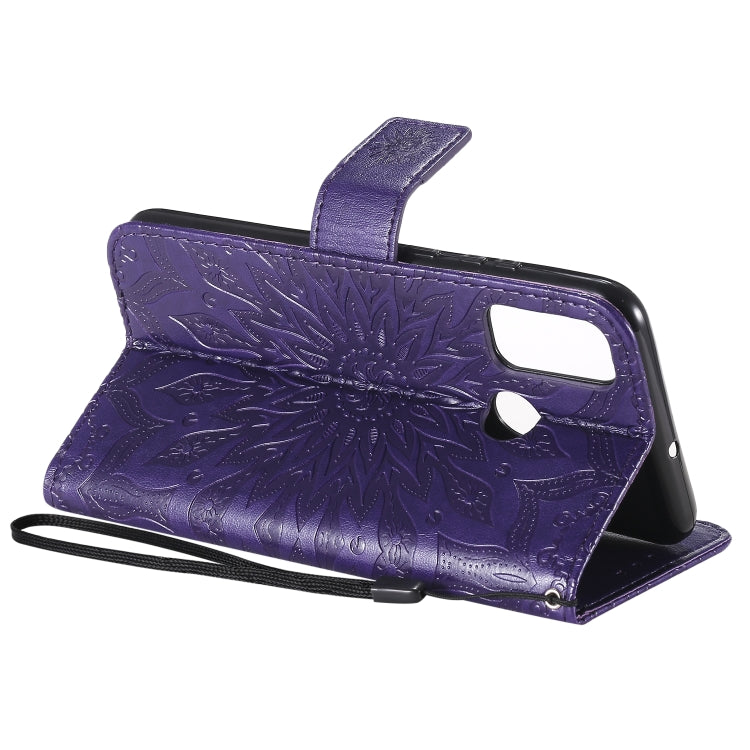 For Huawei P smart 2020 Embossed Sunflower Pattern Horizontal Flip PU Leather Case with Holder & Card Slots & Wallet & Lanyard