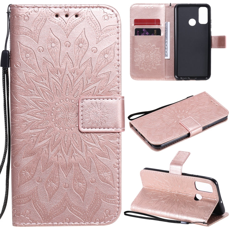 For Huawei P smart 2020 Embossed Sunflower Pattern Horizontal Flip PU Leather Case with Holder & Card Slots & Wallet & Lanyard