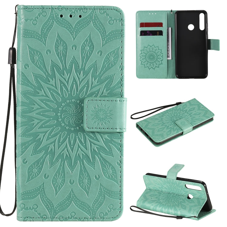 For Huawei Y6p Embossed Sunflower Pattern Horizontal Flip PU Leather Case with Holder & Card Slots & Wallet & Lanyard