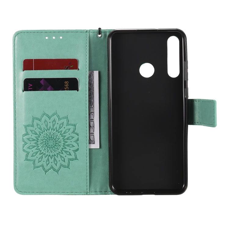 For Huawei Y6p Embossed Sunflower Pattern Horizontal Flip PU Leather Case with Holder & Card Slots & Wallet & Lanyard