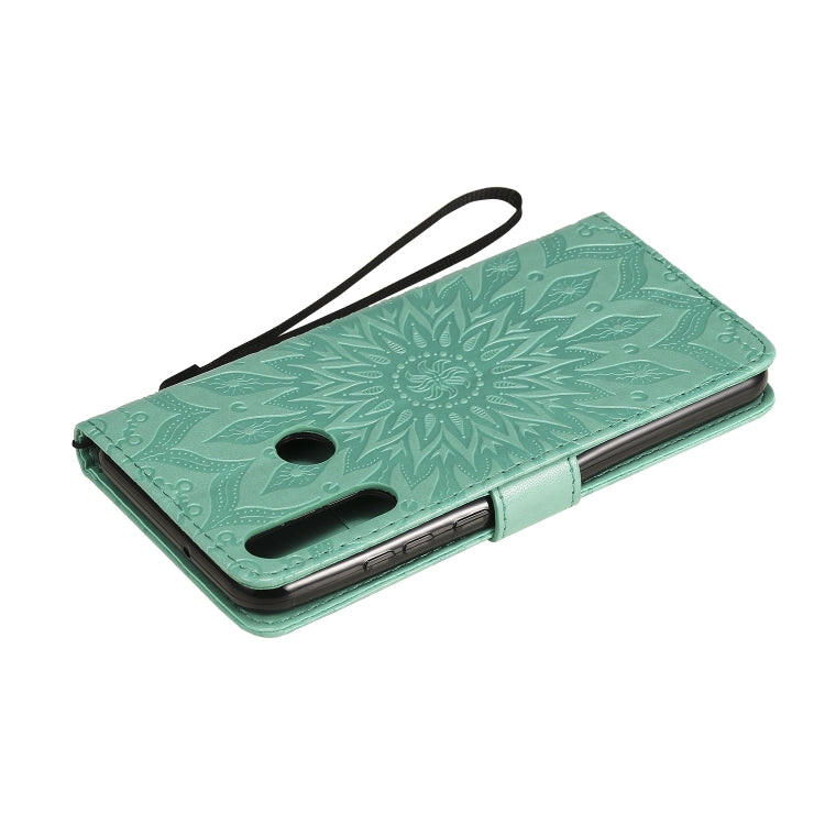 For Huawei Y6p Embossed Sunflower Pattern Horizontal Flip PU Leather Case with Holder & Card Slots & Wallet & Lanyard
