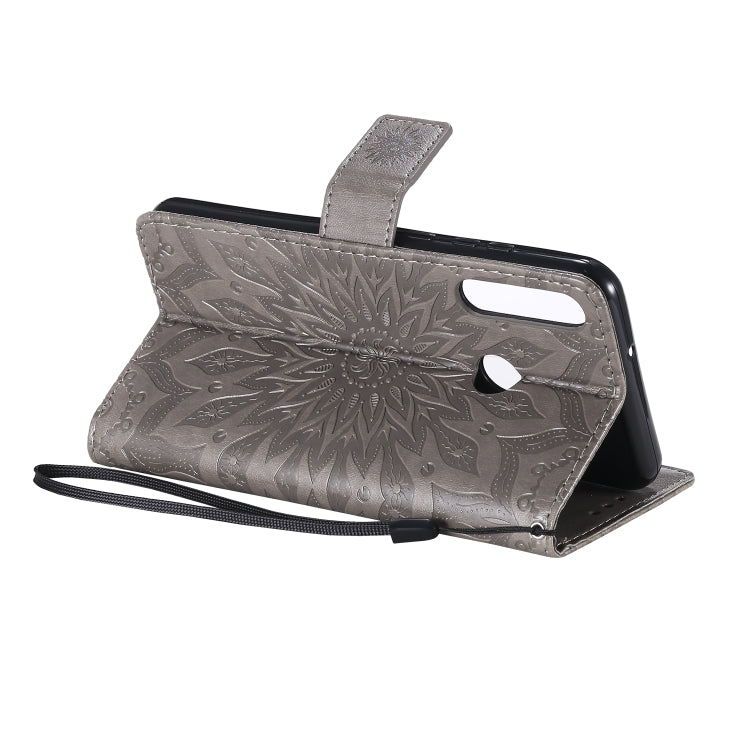 For Huawei Y6p Embossed Sunflower Pattern Horizontal Flip PU Leather Case with Holder & Card Slots & Wallet & Lanyard