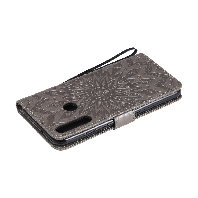For Huawei Y6p Embossed Sunflower Pattern Horizontal Flip PU Leather Case with Holder & Card Slots & Wallet & Lanyard