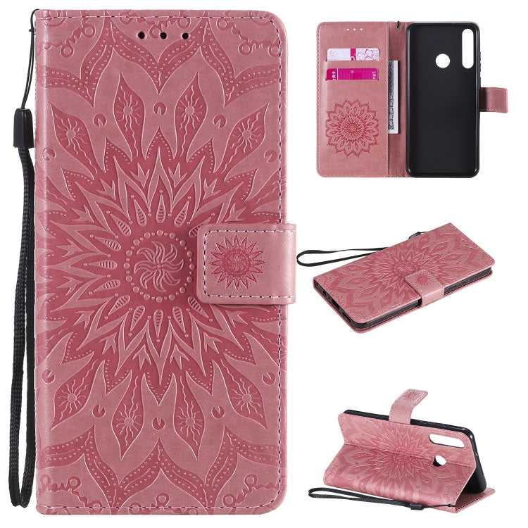For Huawei Y6p Embossed Sunflower Pattern Horizontal Flip PU Leather Case with Holder & Card Slots & Wallet & Lanyard