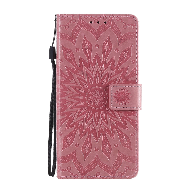 For Huawei Y6p Embossed Sunflower Pattern Horizontal Flip PU Leather Case with Holder & Card Slots & Wallet & Lanyard