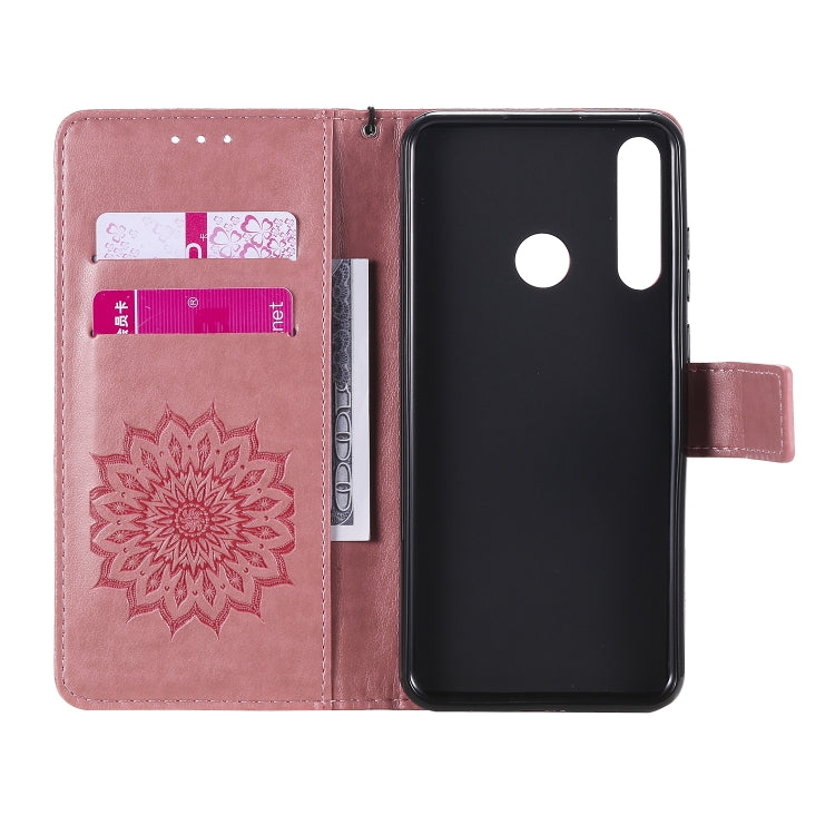 For Huawei Y6p Embossed Sunflower Pattern Horizontal Flip PU Leather Case with Holder & Card Slots & Wallet & Lanyard